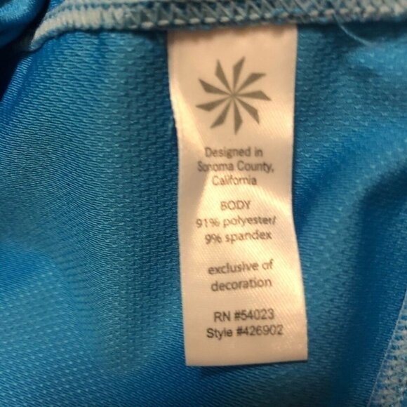 Athleta Womens Birdie Blue Polo Shirt Athletic Golf UPF 50 Rouched Sides Size M - Picture 5 of 13